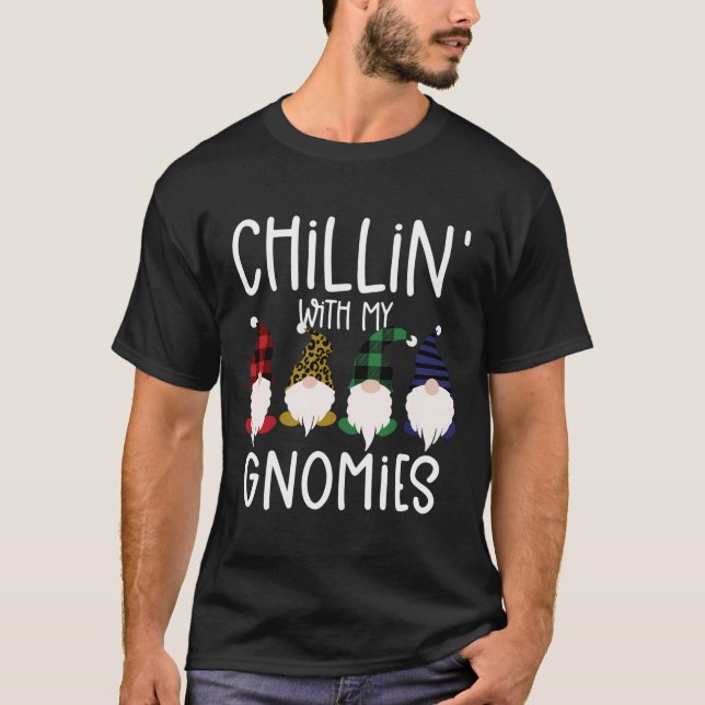 Chillin With My Gnomies Christmas Plaid Leopard Gn T-Shirt (Front)