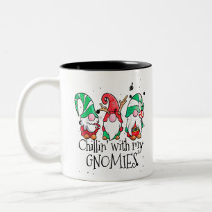 Chillin' With My Gnomies Garden Gnome Christmas Pa Two-Tone Coffee Mug