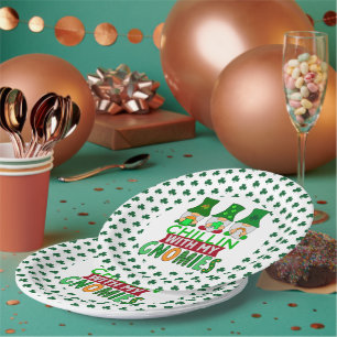 Chillin with My Gnomies St Patricks Day Round Paper Plate