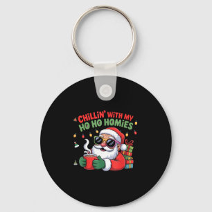 Chillin With My Ho Ho Homies Funny Santa Christmas Key Ring