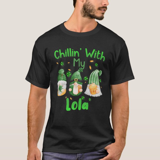 Chillin With My Lola Green Plaid Gnomes St Patrick T-Shirt (Front)