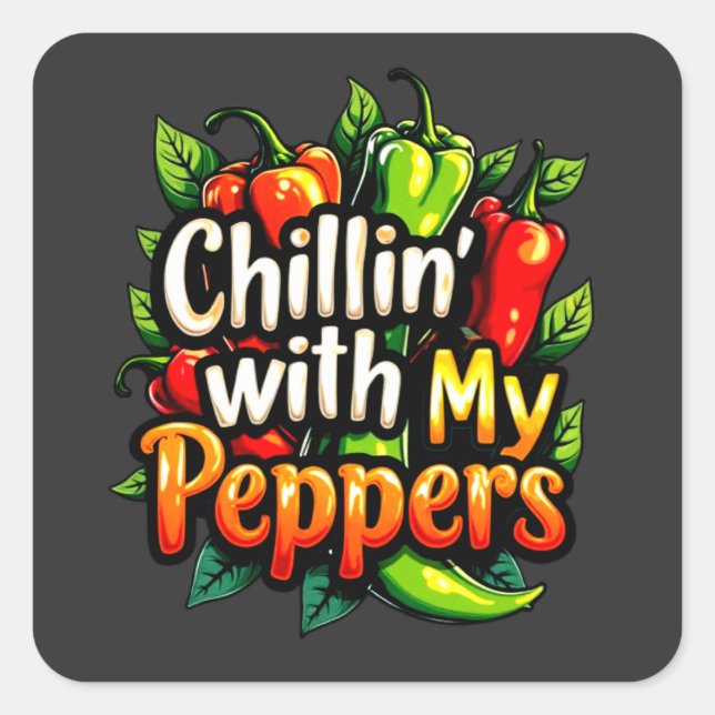 Chillin' with My Peppers - Colourful Chilli Graphi Square Sticker (Front)