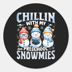 Chillin With My Preschool Snowmies Xmas Gifts Back Classic Round Sticker