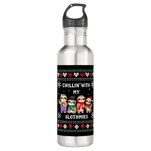 Chillin With My Slothmies Funny Sloth Ugly Christm 710 Ml Water Bottle