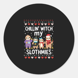 Chillin With My Slothmies Funny Sloth Ugly Christm Classic Round Sticker