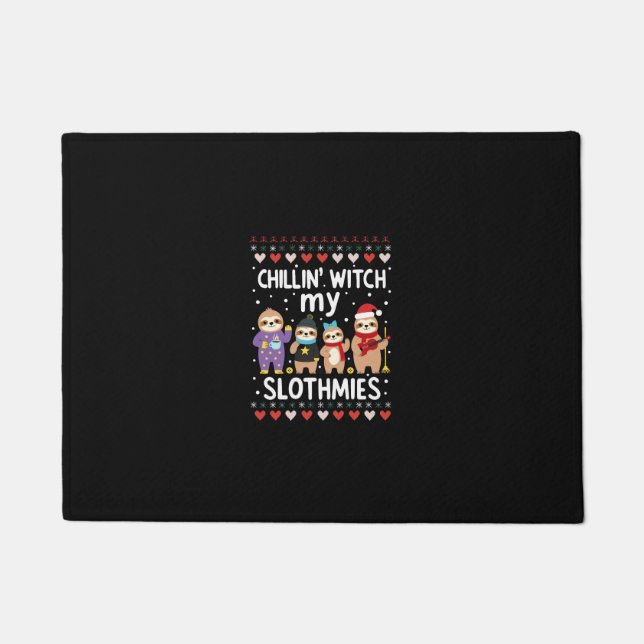 Chillin With My Slothmies Funny Sloth Ugly Christm Doormat (Front)