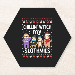 Chillin With My Slothmies Funny Sloth Ugly Christm Paper Coaster
