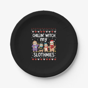 Chillin With My Slothmies Funny Sloth Ugly Christm Paper Plate