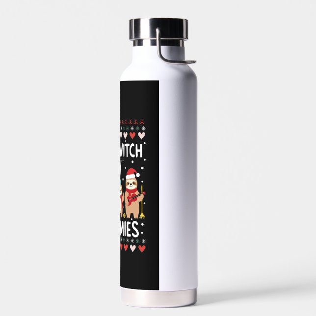 Chillin With My Slothmies Funny Sloth Ugly Christm Water Bottle (Left)