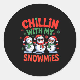 Chillin With My Snowmie Funny Christmas Snowman  Classic Round Sticker