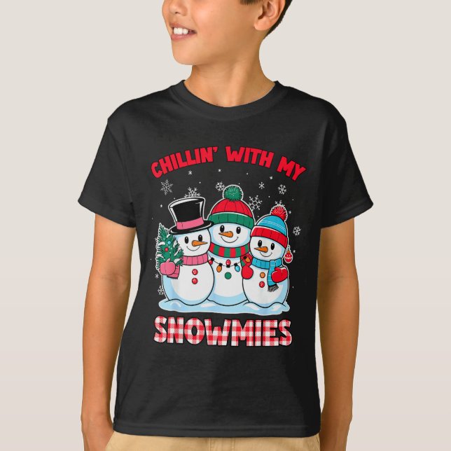 Chillin With My Snowmie Women Christmas Snowman Te T-Shirt (Front)