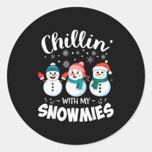 Chillin With My Snowmies Cute Snowman Teacher Chri Classic Round Sticker