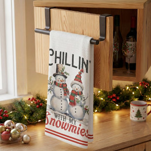 Chillin With My Snowmies Rustic Cottage Country Tea Towel