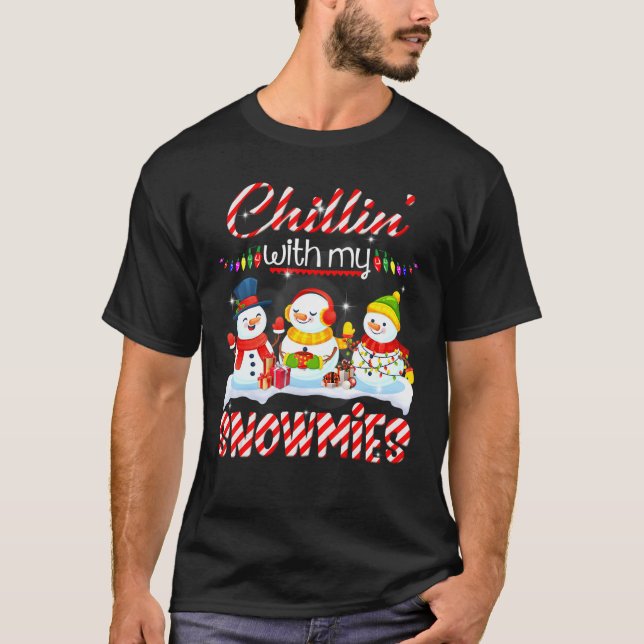 Chillin' With My Snowmies Santa Snowman Scarf Ligh T-Shirt (Front)