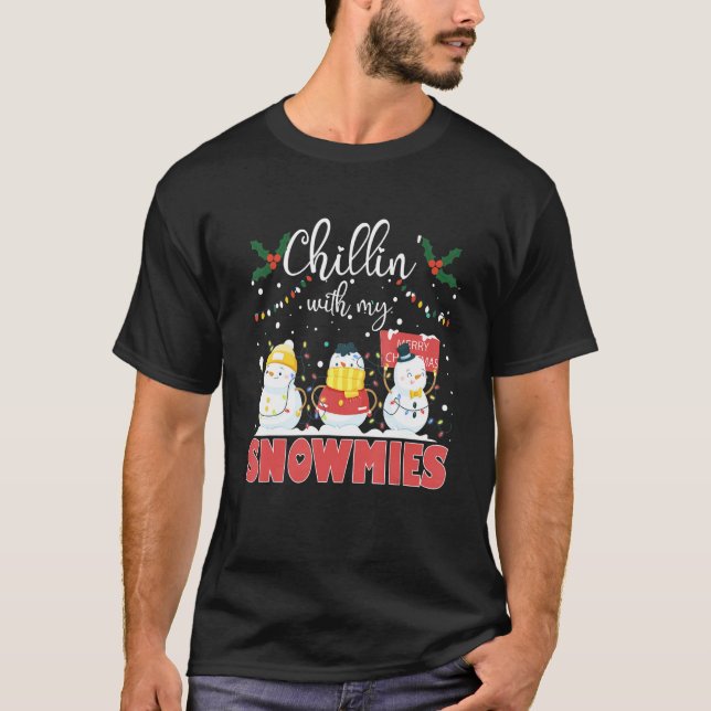 Chillin' With My Snowmies Santa Snowman Scarf Ligh T-Shirt (Front)