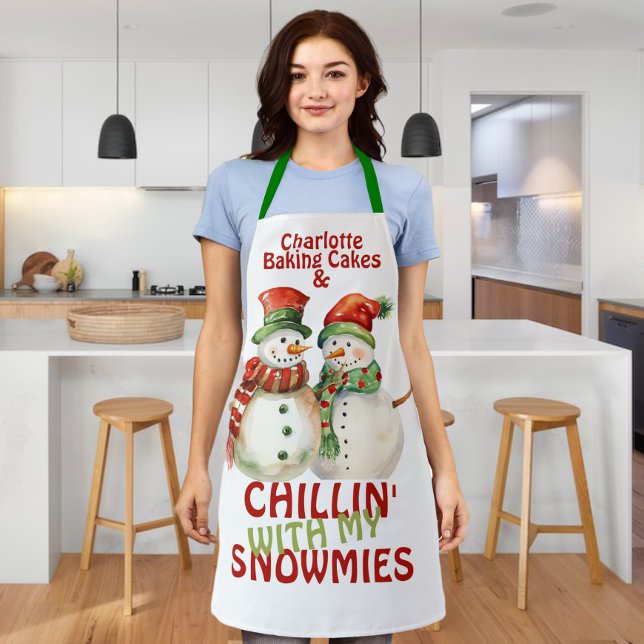 Chillin With My Snowmies Snowman Personalised Apron (Chillin With My Snowmies Snowman Personalized Apron from Ricaso. A fun winter themed apron for chef)