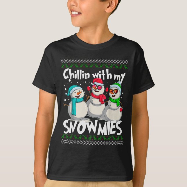 Chillin' With My Snowmies - Ugly Christmas Snowman T-Shirt (Front)