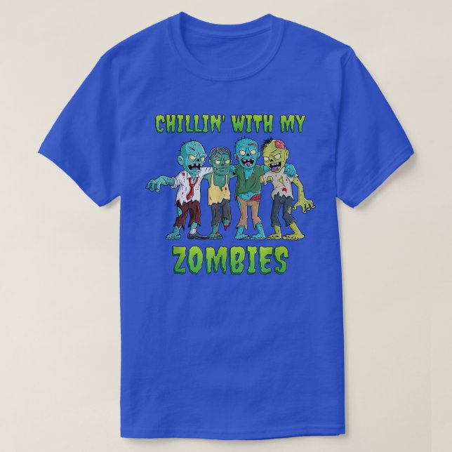 Chillin With My Zombies Halloween Boys Funny  T-Shirt (Design Front)