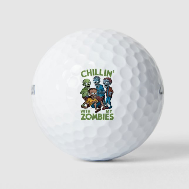 Chillin With My Zombies Halloween Boys Kids Funny Golf Balls (Front)