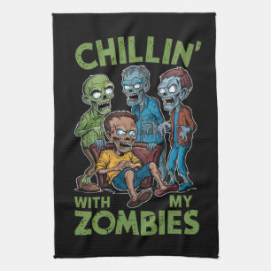 Chillin With My Zombies Halloween Boys Kids Funny Tea Towel