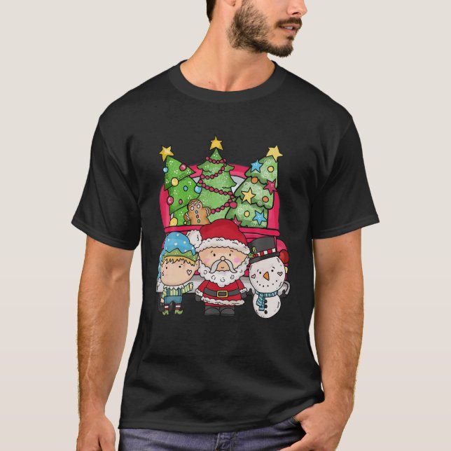 Chillin' With Santa Boy Snowman Red Car Christmas T-Shirt (Front)
