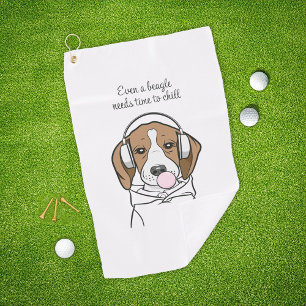 Chilling Beagle with Bubblegum Cute Funny Dog Golf Towel