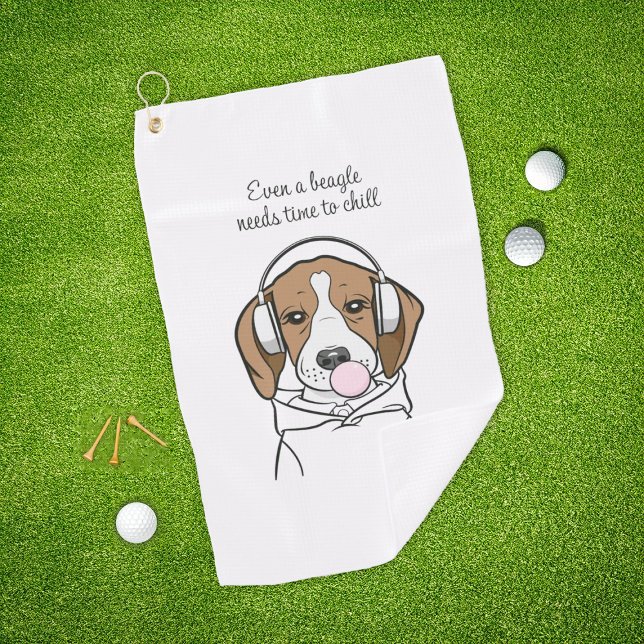 Chilling Beagle with Bubblegum Cute Funny Dog Golf Towel (Creator Uploaded)