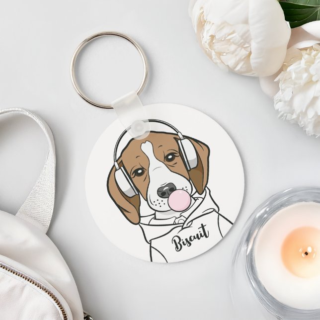 Chilling Beagle with Bubblegum Cute Funny Dog Key Ring (Creator Uploaded)