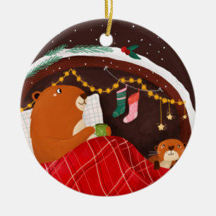 Chilling Beavers Ceramic Tree Decoration