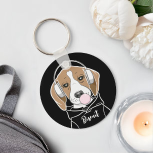 Chilling Dog with Bubblegum Cute Funny Beagle Key Ring