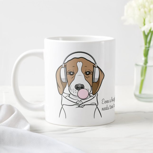 Chilling Dog with Bubblegum Cute Funny Beagle Large Coffee Mug (Creator Uploaded)