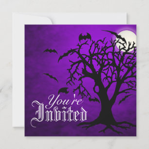 Chilling Go Batty Purple Moon Halloween Invitation