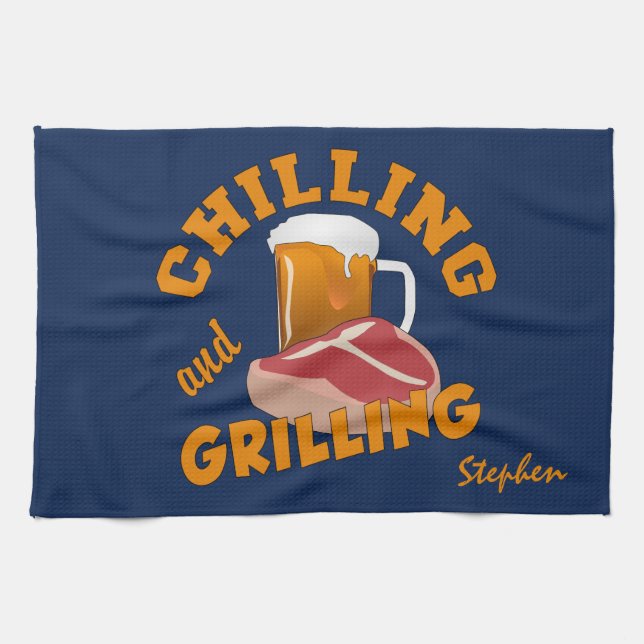 Chilling & Grilling custom name hand towel (Horizontal)