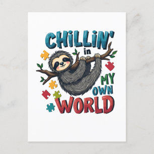 Chilling in My World Sloth Autism Awareness Holiday Postcard