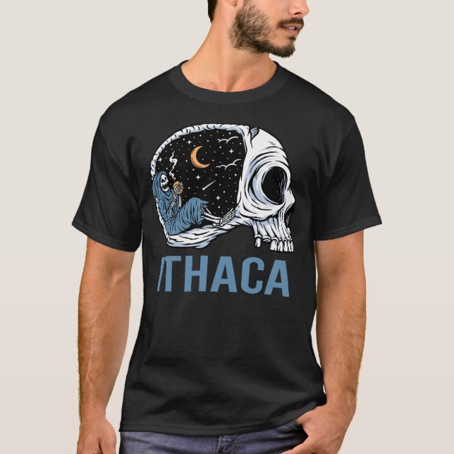 Chilling Skeleton Ithaca T-Shirt (Front)