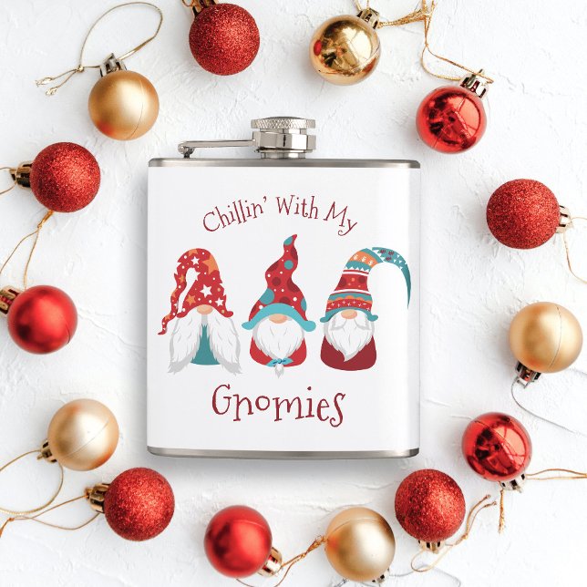 Chilling with my Gnomies Modern Funny Cute Holiday Hip Flask (Creator Uploaded)
