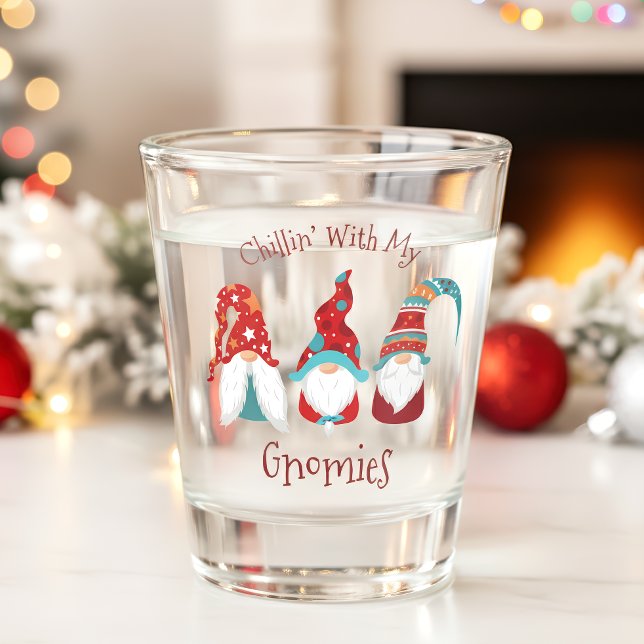 Chilling with my Gnomies Modern Funny Cute Holiday Shot Glass (Creator Uploaded)