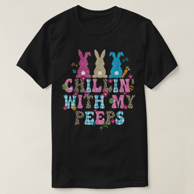 Chilling' with my Peeps Bunny Rabbit Leopard Plaid T-Shirt (Design Front)