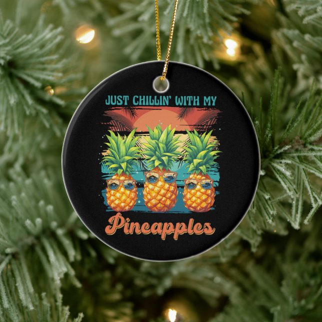 Chilling With My Pineapples Sunglasses Tropical  Ceramic Tree Decoration (Tree)