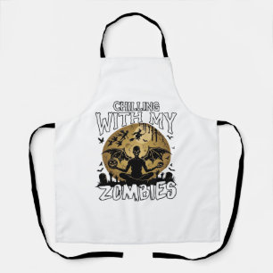 Chilling Zombies Halloween Winged Demon Moon Grave Apron