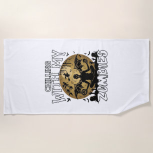 Chilling Zombies Halloween Winged Demon Moon Grave Beach Towel