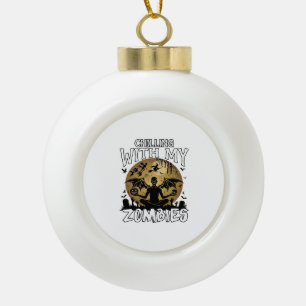 Chilling Zombies Halloween Winged Demon Moon Grave Ceramic Ball Christmas Ornament
