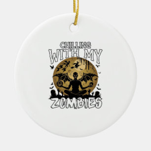 Chilling Zombies Halloween Winged Demon Moon Grave Ceramic Tree Decoration