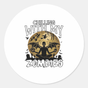Chilling Zombies Halloween Winged Demon Moon Grave Classic Round Sticker