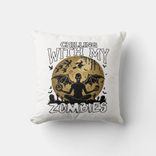Chilling Zombies Halloween Winged Demon Moon Grave Cushion