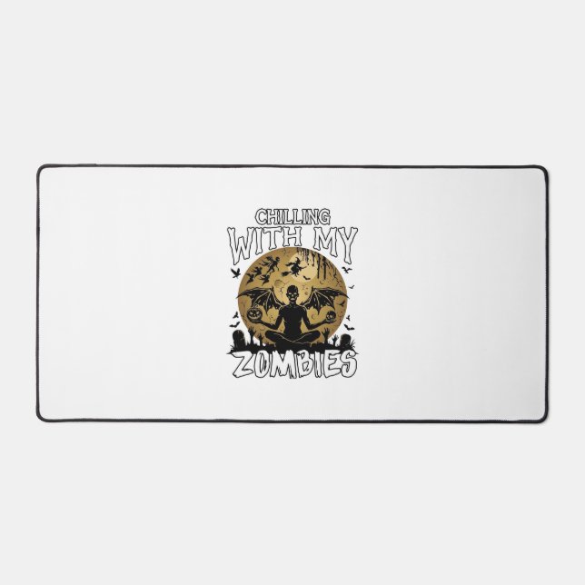 Chilling Zombies Halloween Winged Demon Moon Grave Desk Mat (Front)