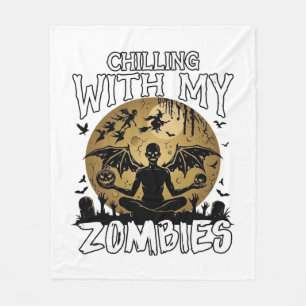 Chilling Zombies Halloween Winged Demon Moon Grave Fleece Blanket