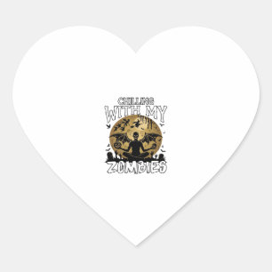 Chilling Zombies Halloween Winged Demon Moon Grave Heart Sticker