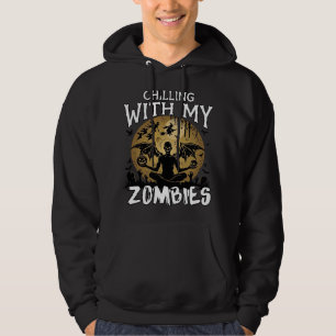 Chilling Zombies Halloween Winged Demon Moon Grave Hoodie