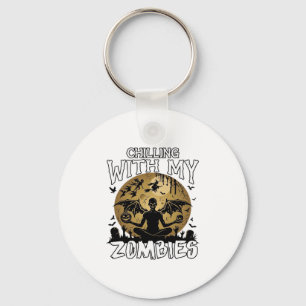 Chilling Zombies Halloween Winged Demon Moon Grave Key Ring